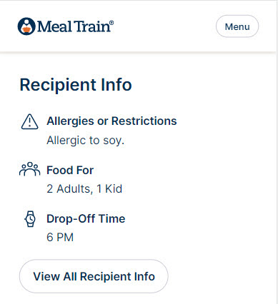 Example of how allergies are highlighted on the page.