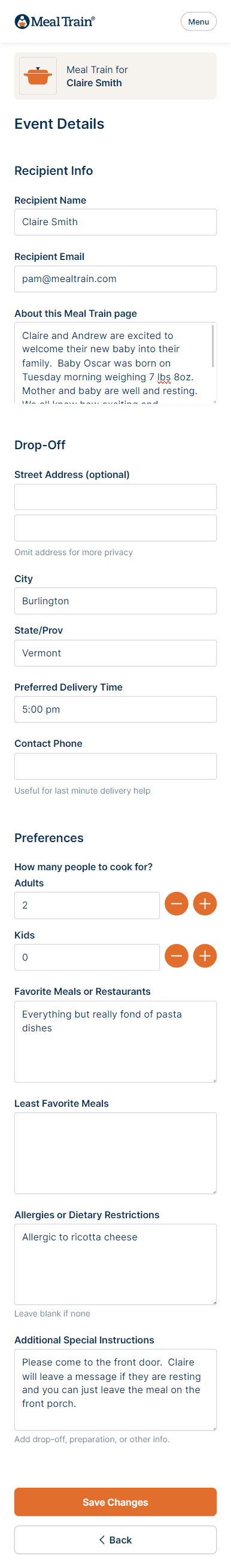 Fields available to edit on edit details page.