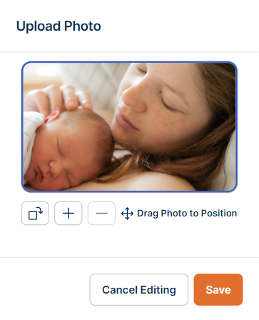 Example shows resizing tool on edit photo page.