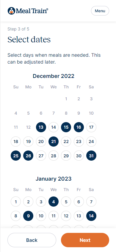 Step 3 select dates