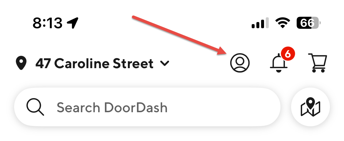 Arrow shows profile button.