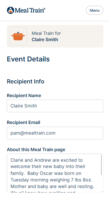 Event details page shows where to add or edit the story.