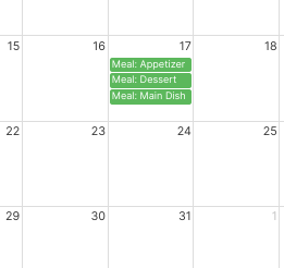 Grid calendar shows 3 meal needs for one date.